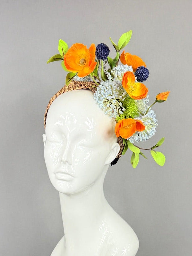 Kentucky Derby Fascinator Hat | Orange, Green, and Blue Headpiece | Derbyologie