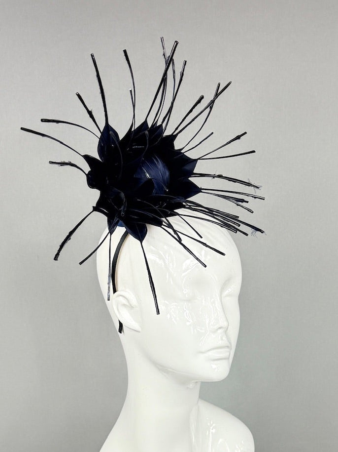 Kentucky Derby Fascinator Hat | Dark Navy Feathered Headpiece | Derbyologie
