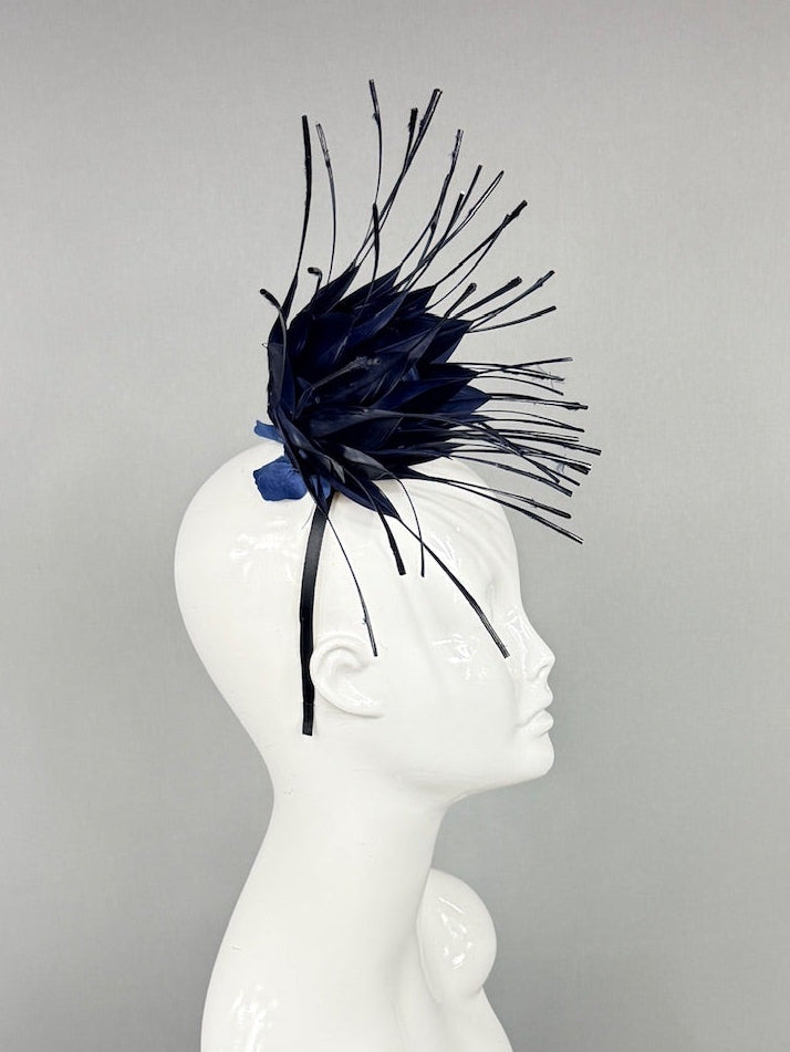 Kentucky Derby Fascinator Hat | Dark Navy Feathered Headpiece | Derbyologie