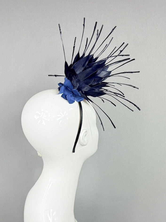 Kentucky Derby Fascinator Hat | Dark Navy Feathered Headpiece | Derbyologie