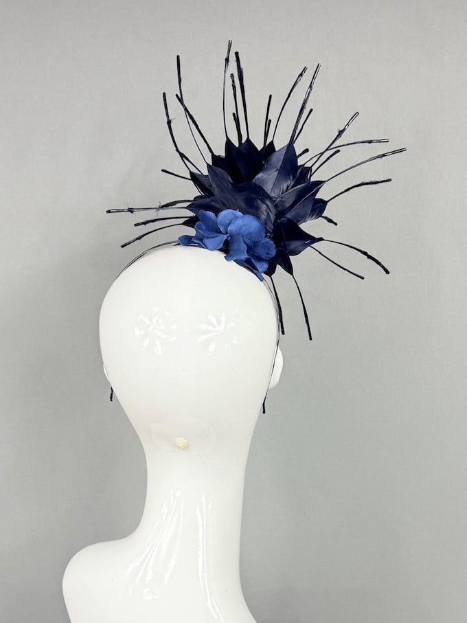 Kentucky Derby Fascinator Hat | Dark Navy Feathered Headpiece | Derbyologie