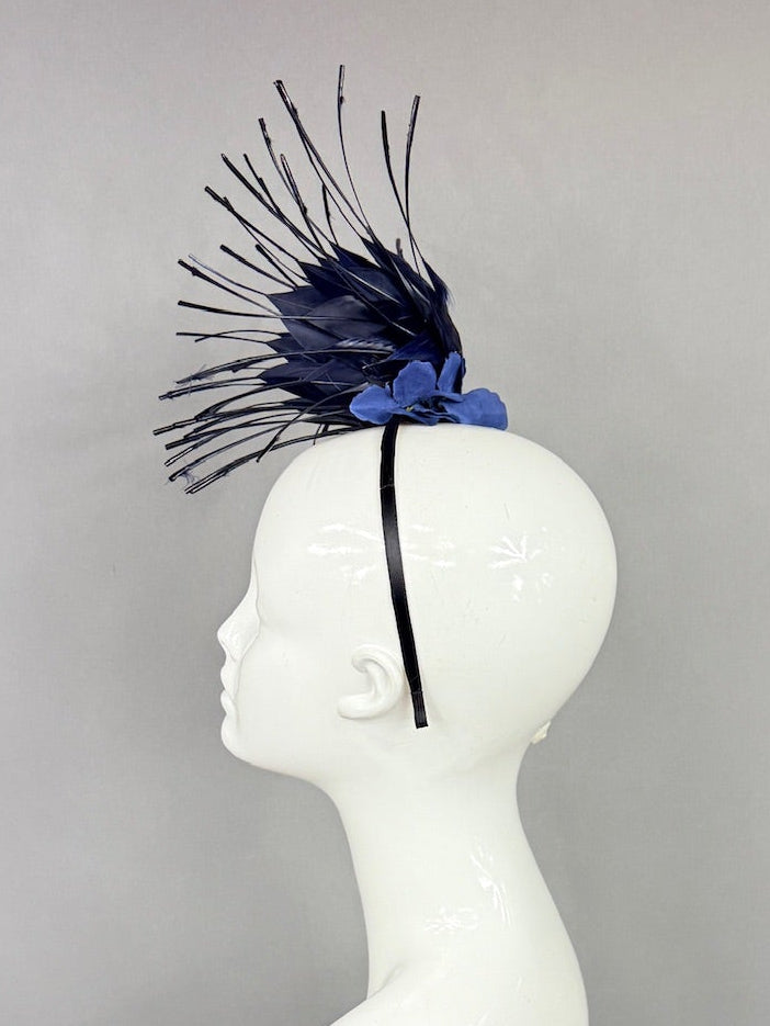 Kentucky Derby Fascinator Hat | Dark Navy Feathered Headpiece | Derbyologie