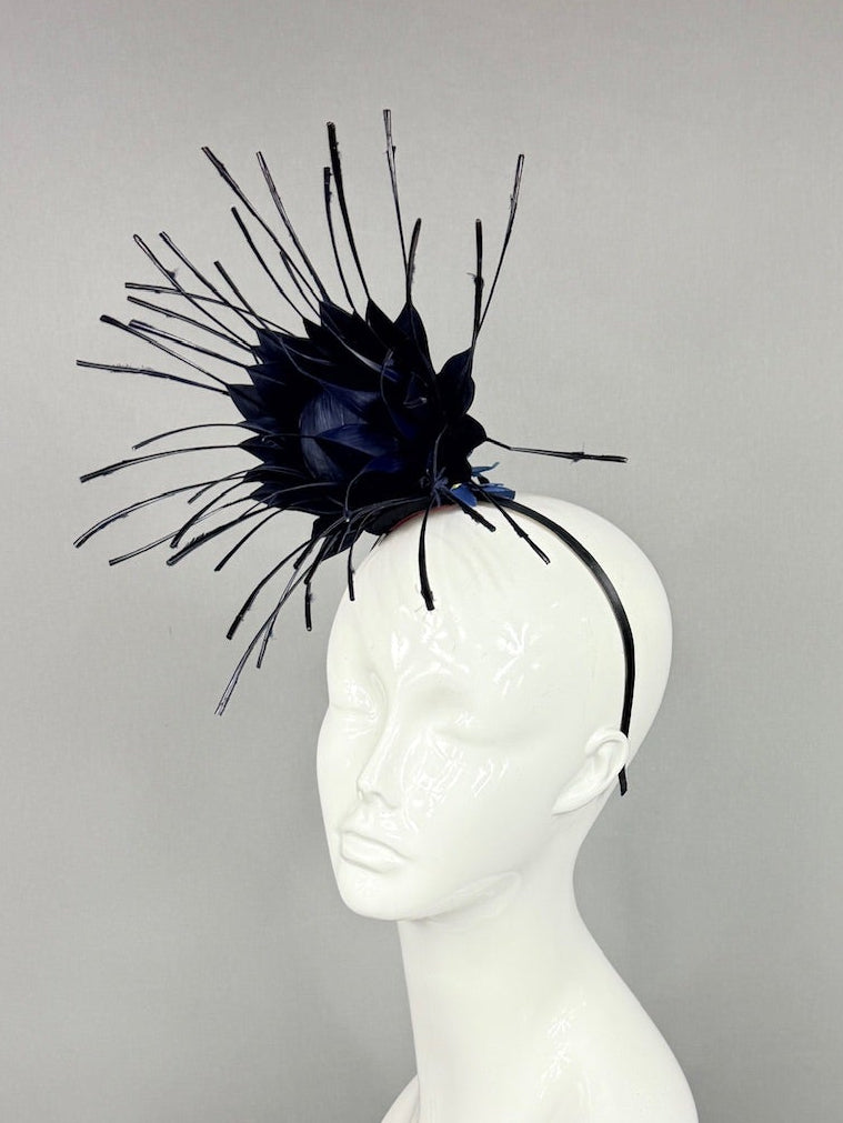 Kentucky Derby Fascinator Hat | Dark Navy Feathered Headpiece | Derbyologie