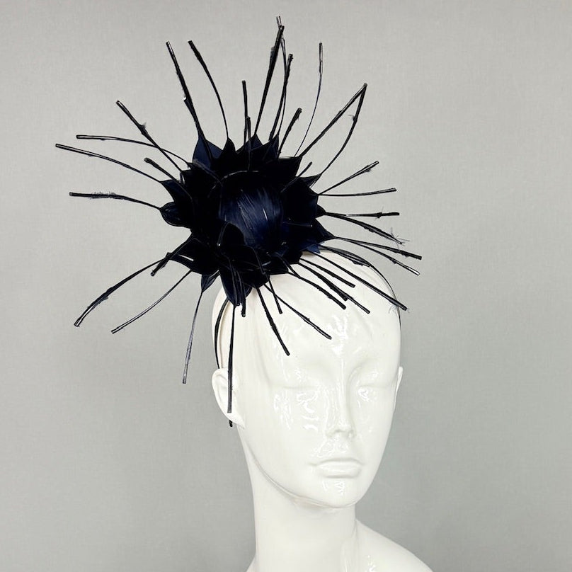 Kentucky Derby Fascinator Hat | Dark Navy Feathered Headpiece | Derbyologie