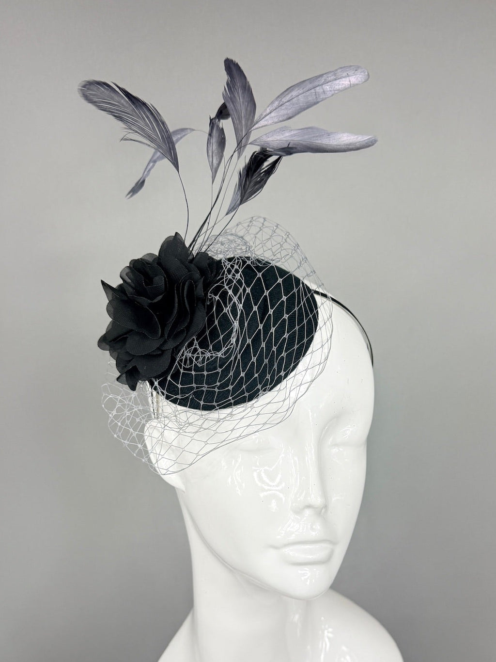 Kentucky Derby Fascinator Hat | Black and Gray Flower Headpiece | Derbyologie