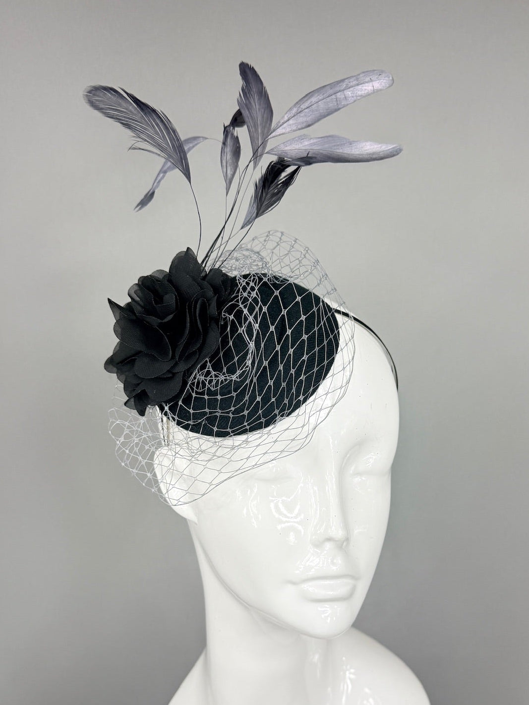 Kentucky Derby Fascinator Hat | Black and Gray Flower Headpiece | Derbyologie