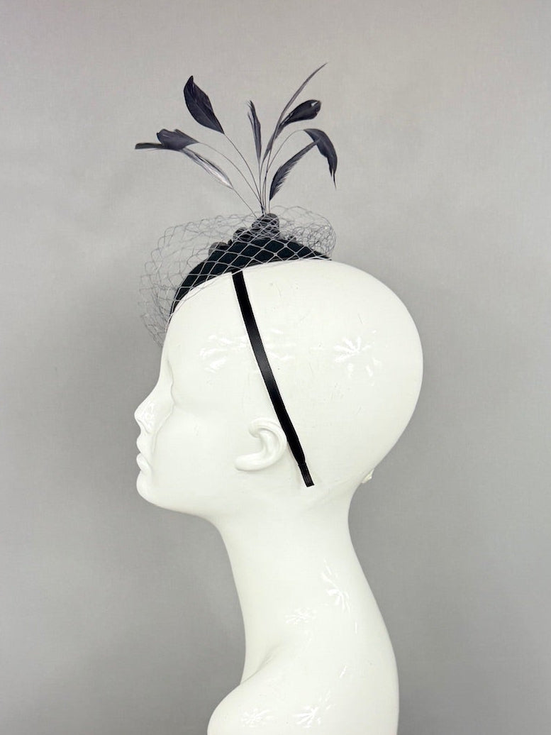 Kentucky Derby Fascinator Hat | Black and Gray Flower Headpiece | Derbyologie