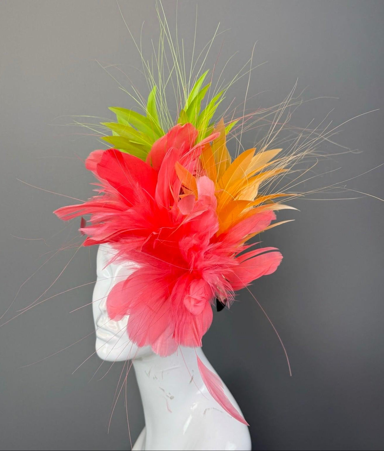 Pink, Orange and Green Kentucky Derby fascinator, Derby Hat Alternative (GOLD LINE)