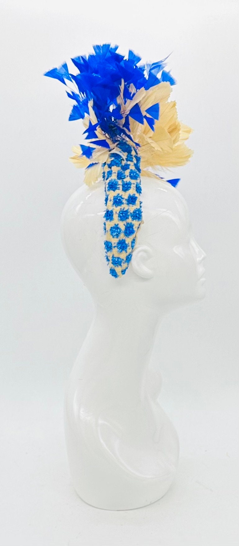 Blue and beige Kentucky Derby fascinator, Derby Hat Alternative, (GOLD LINE)