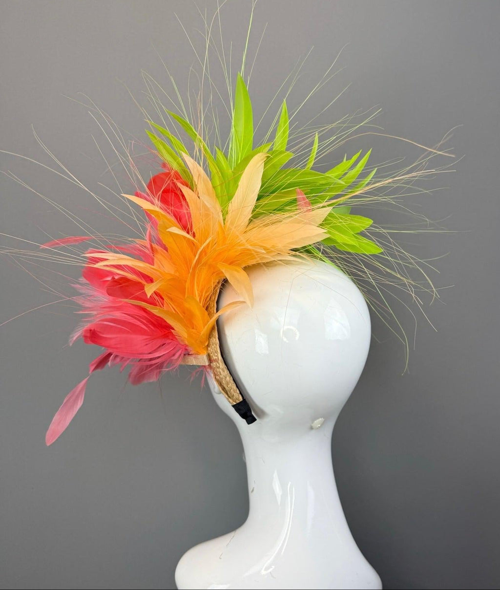 Kentucky Derby Fascinator Hat | Red, Green, and Orange Flower Hat | Derbyologie