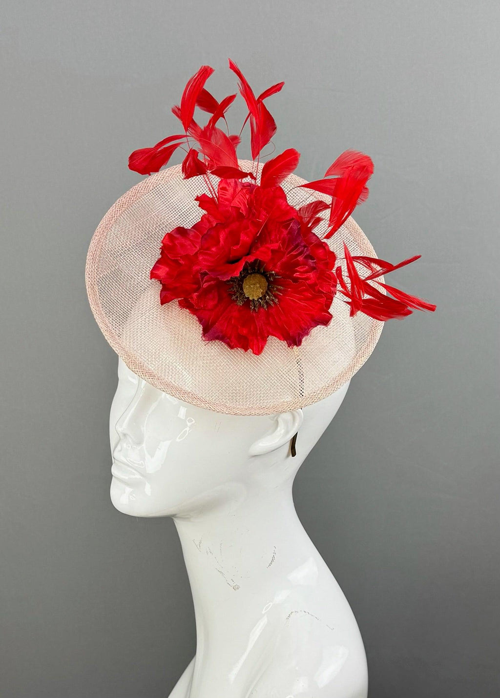 Kentucky Derby Fascinator Hat | Red and Pink Flower Hat | Derbyologie