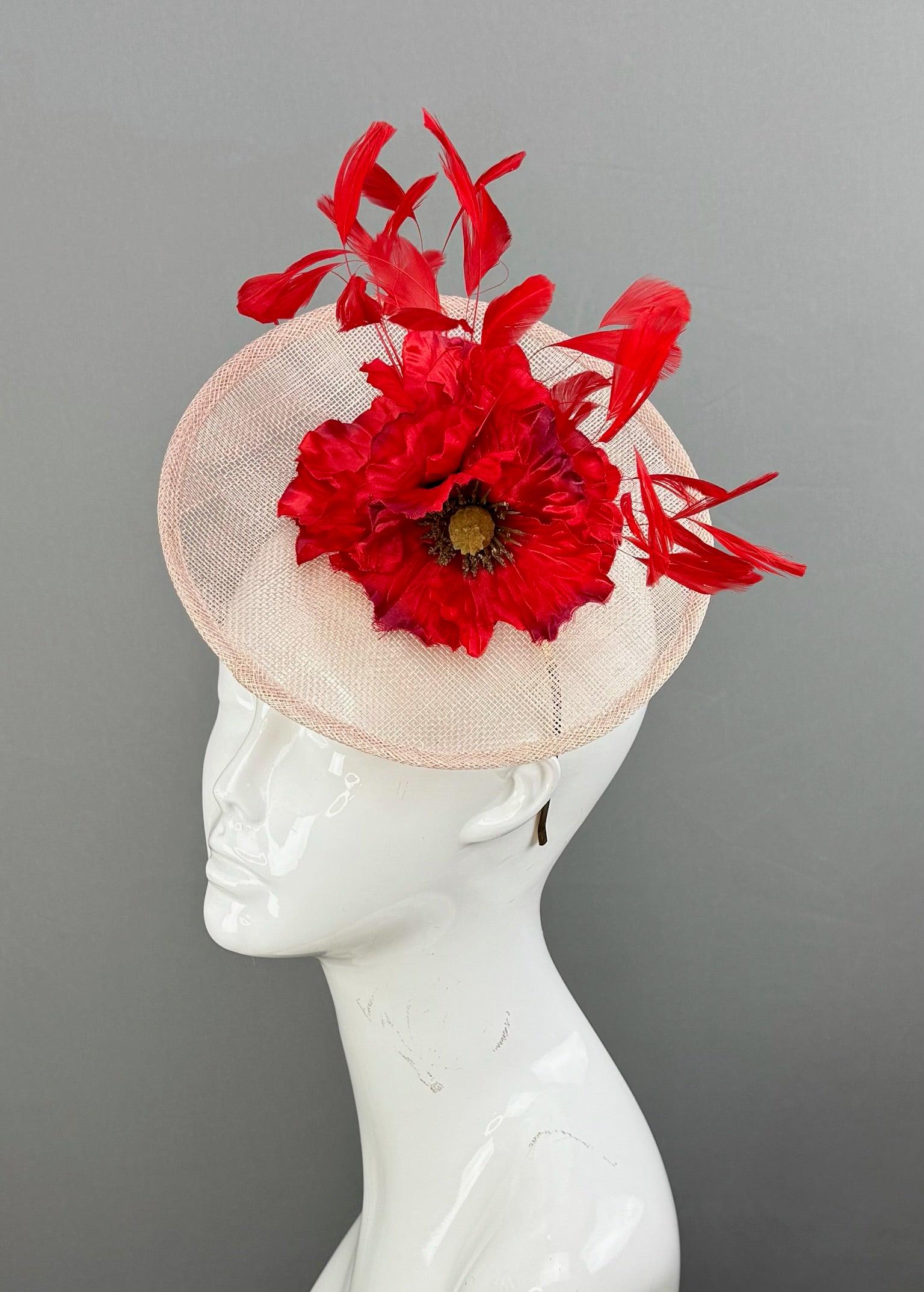 Kentucky Derby Fascinator Hat | Red and Pink Flower Hat | Derbyologie