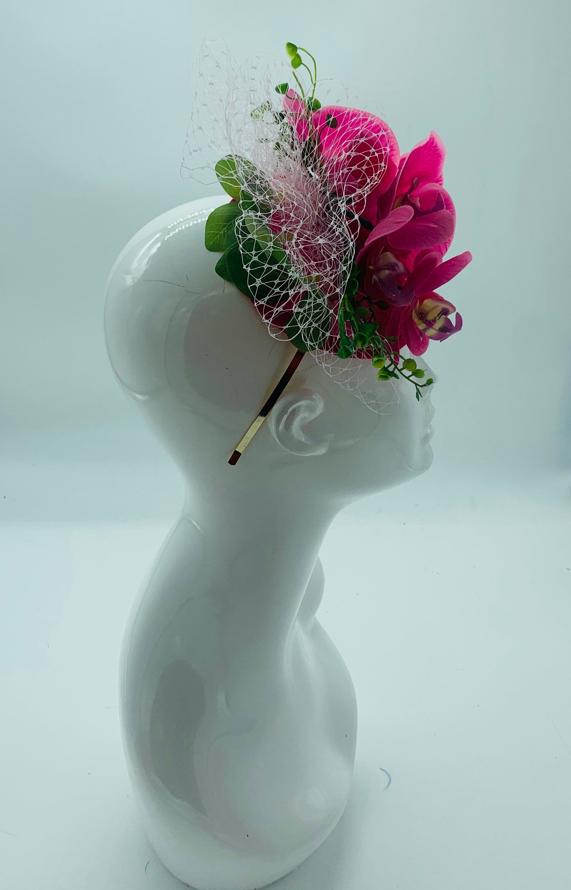 Kentucky derby hat, fascinator, floral headpiece, derby hat alternative, (GOLD LINE)