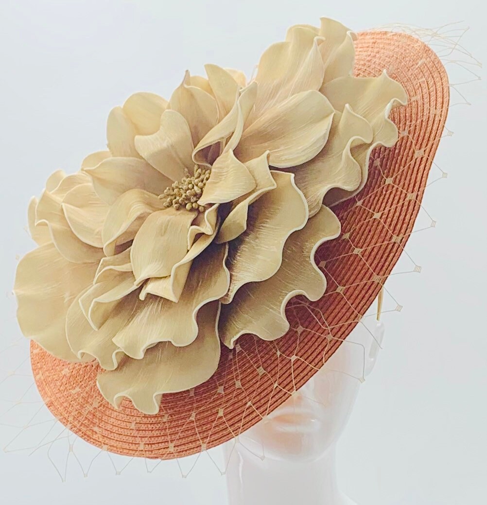 Kentucky derby hat, fascinator, floral headpiece, derby hat alternative (GOLD LINE)