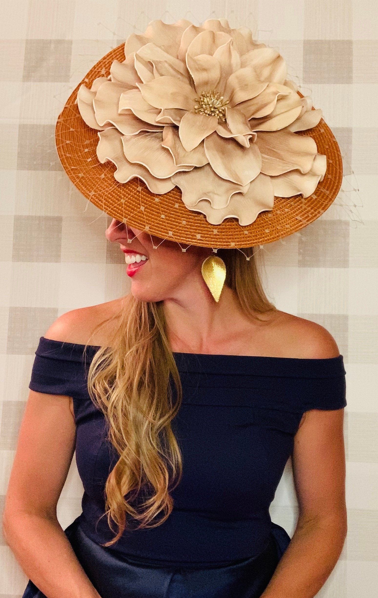 Kentucky derby hat, fascinator, floral headpiece, derby hat alternative (GOLD LINE)