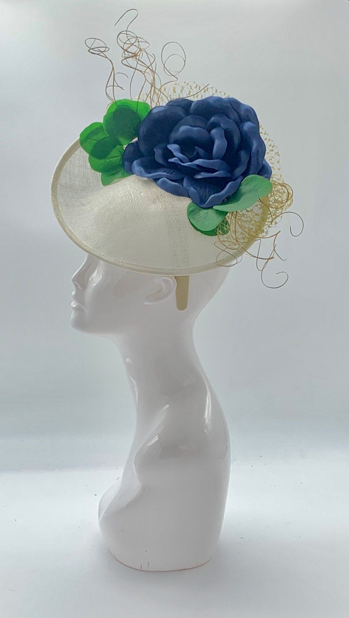 Kentucky derby hat, fascinator, floral headpiece, derby hat alternative (GOLD LINE)