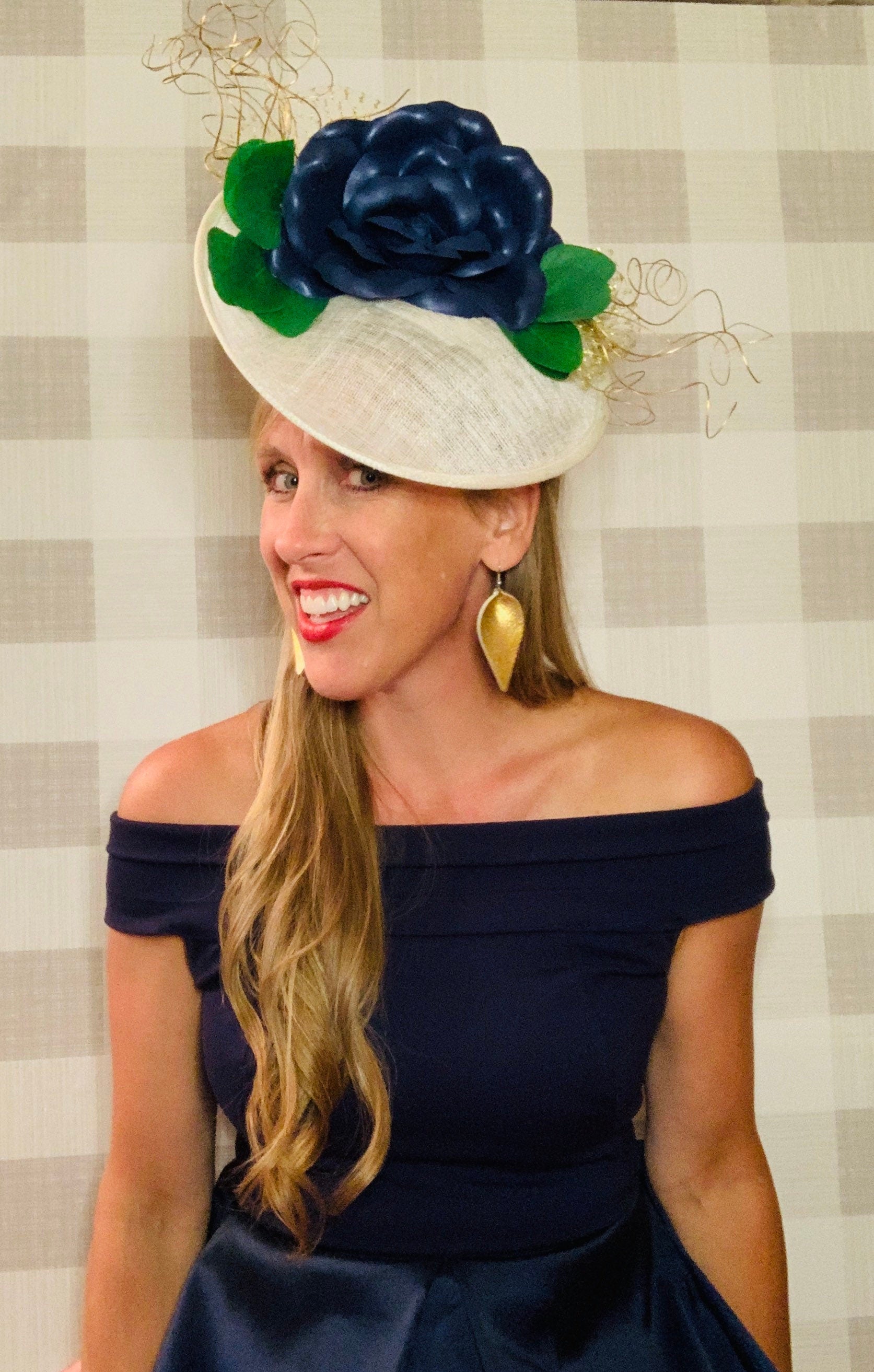 Kentucky derby hat, fascinator, floral headpiece, derby hat alternative (GOLD LINE)