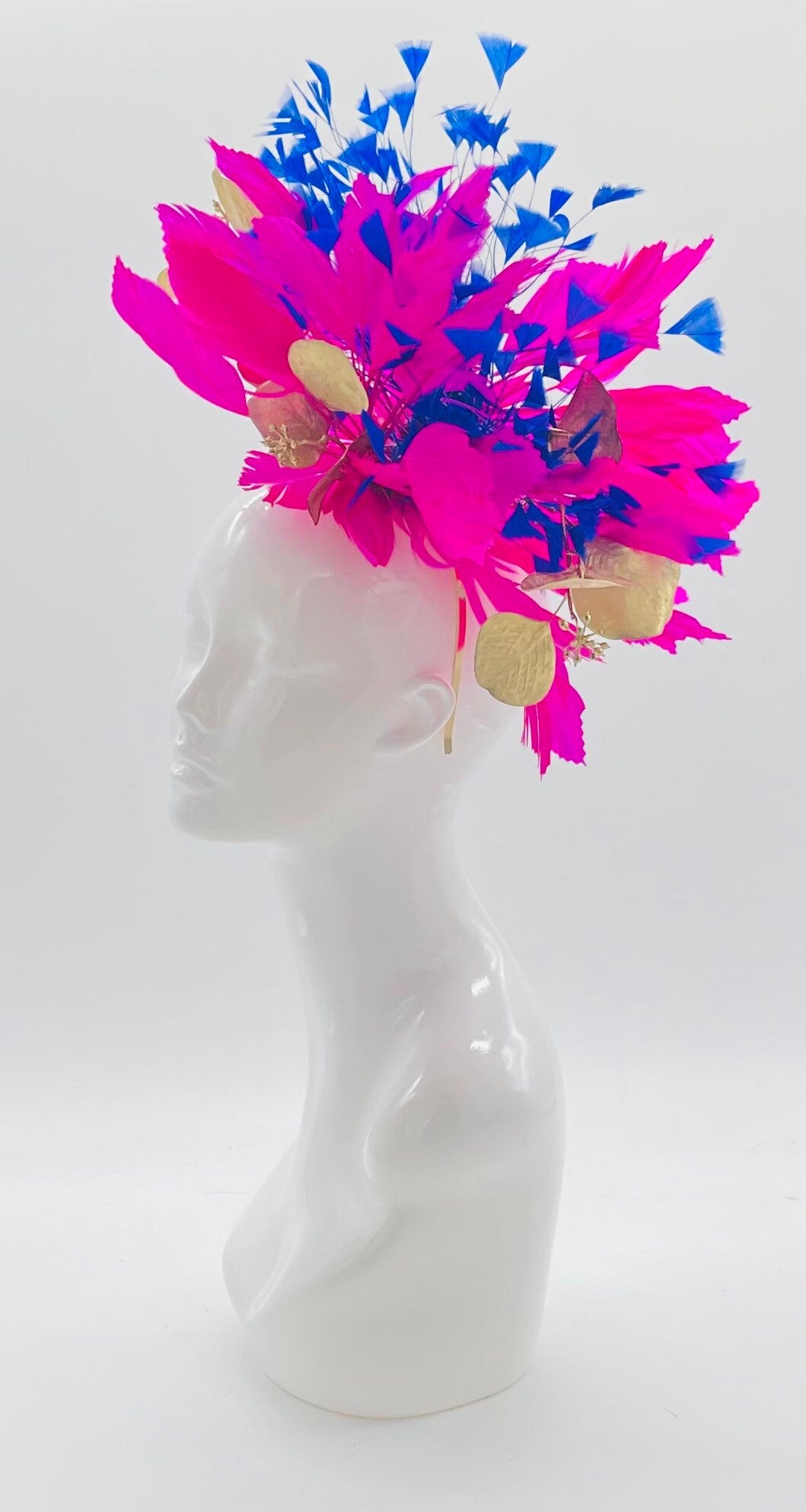 Kentucky derby fascinator, derby hat alternative, flora headpiece, feather fascinator, derby hat, horse racing hat, (GOLD LINE)