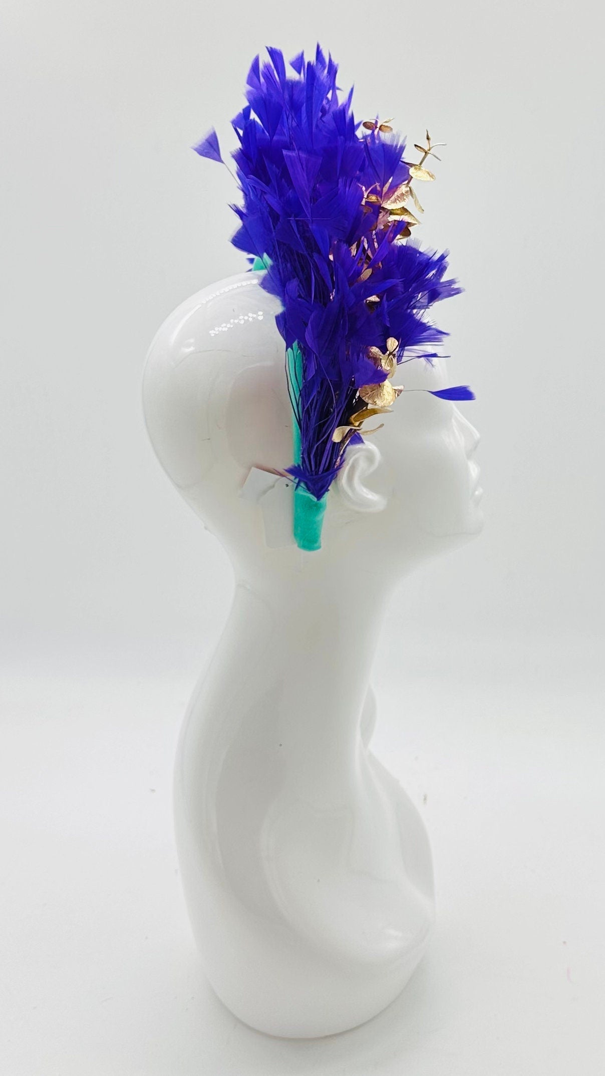 Kentucky Derby Floral Feather Fascinator, Derby Hat Alternative (GOLD LINE)