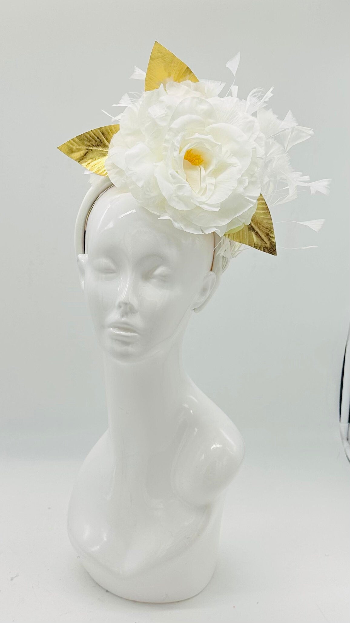 Kentucky Derby Floral Feather Fascinator, Derby Hat Alternative (GOLD LINE)