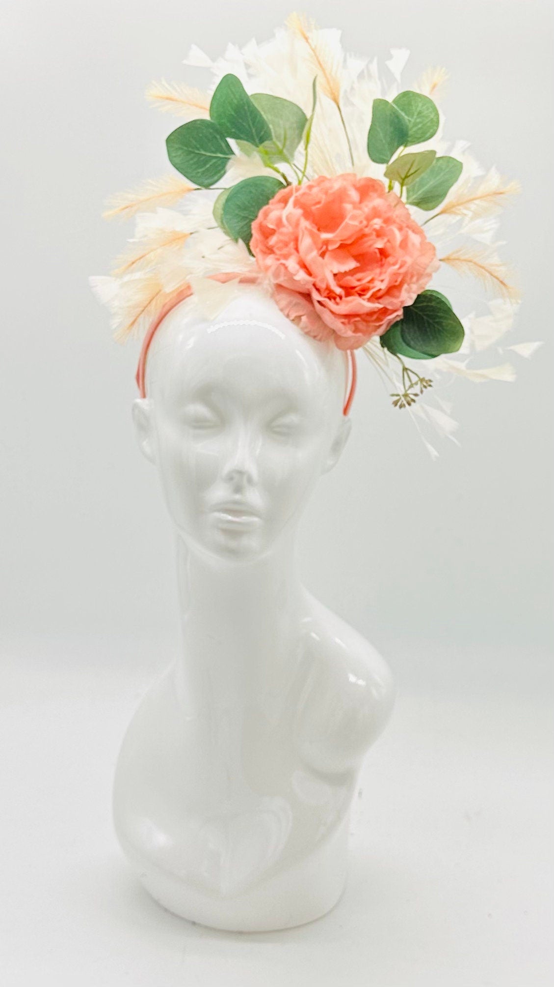 Kentucky Derby Floral Feather Fascinator, Derby Hat Alternative (GOLD LINE)