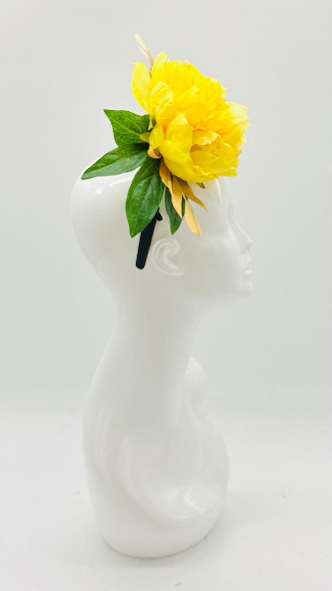 Bright yellow, gold and green Kentucky Derby Floral Feather Fascinator, Derby Hat Alternative, (GOLD LINE)