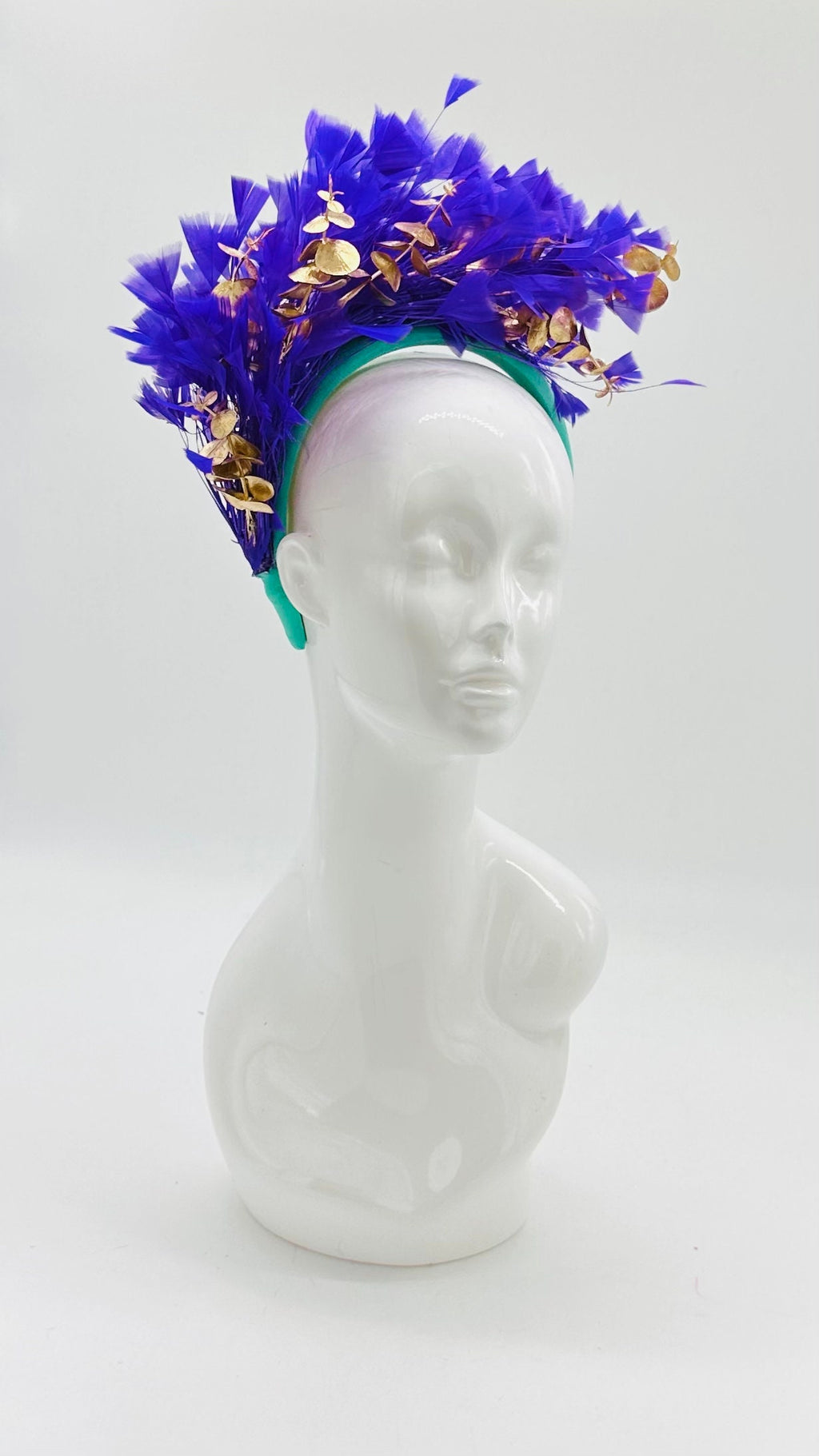 Kentucky Derby Floral Feather Fascinator, Derby Hat Alternative (GOLD LINE)