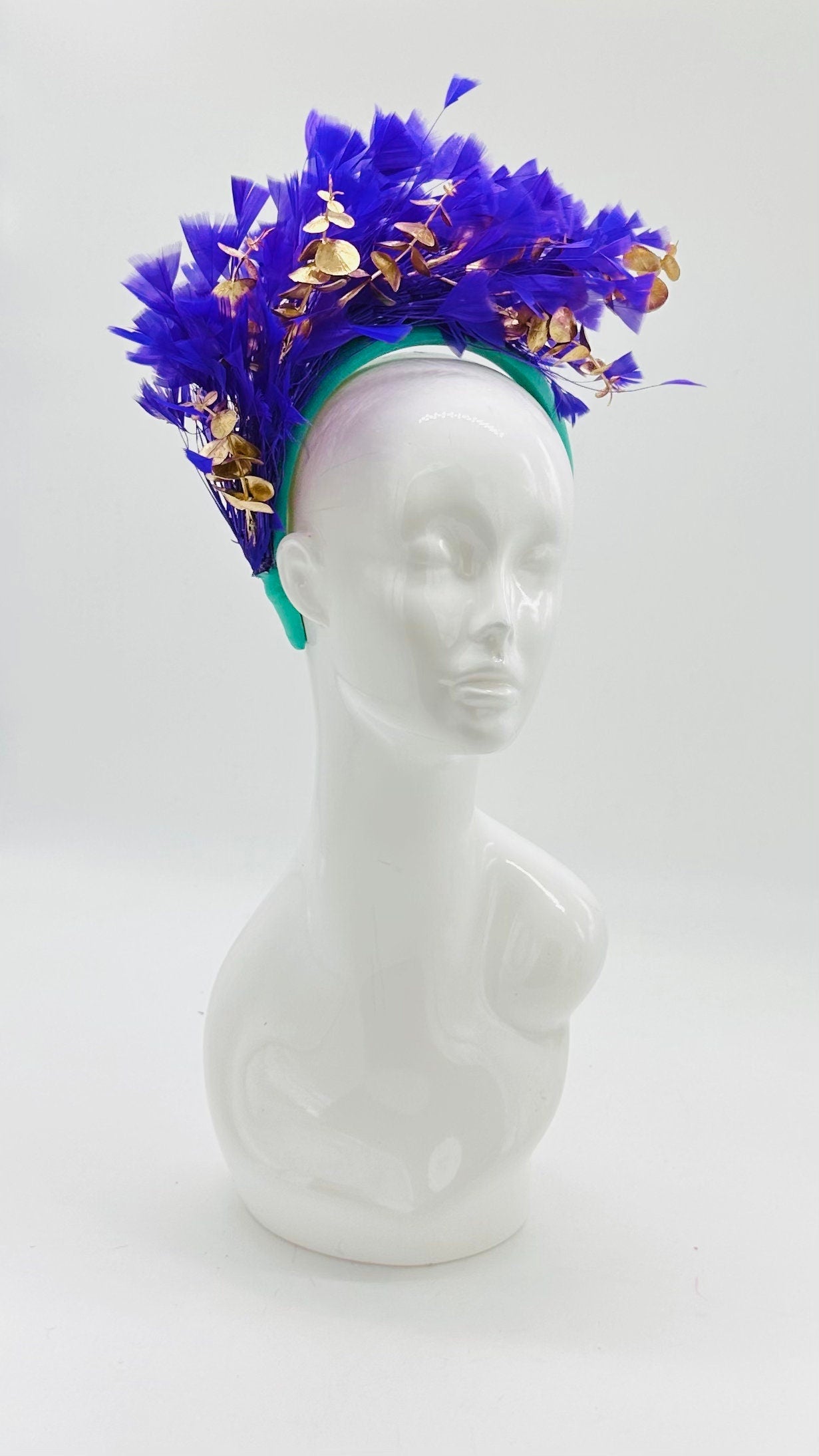Kentucky Derby Floral Feather Fascinator, Derby Hat Alternative (GOLD LINE)