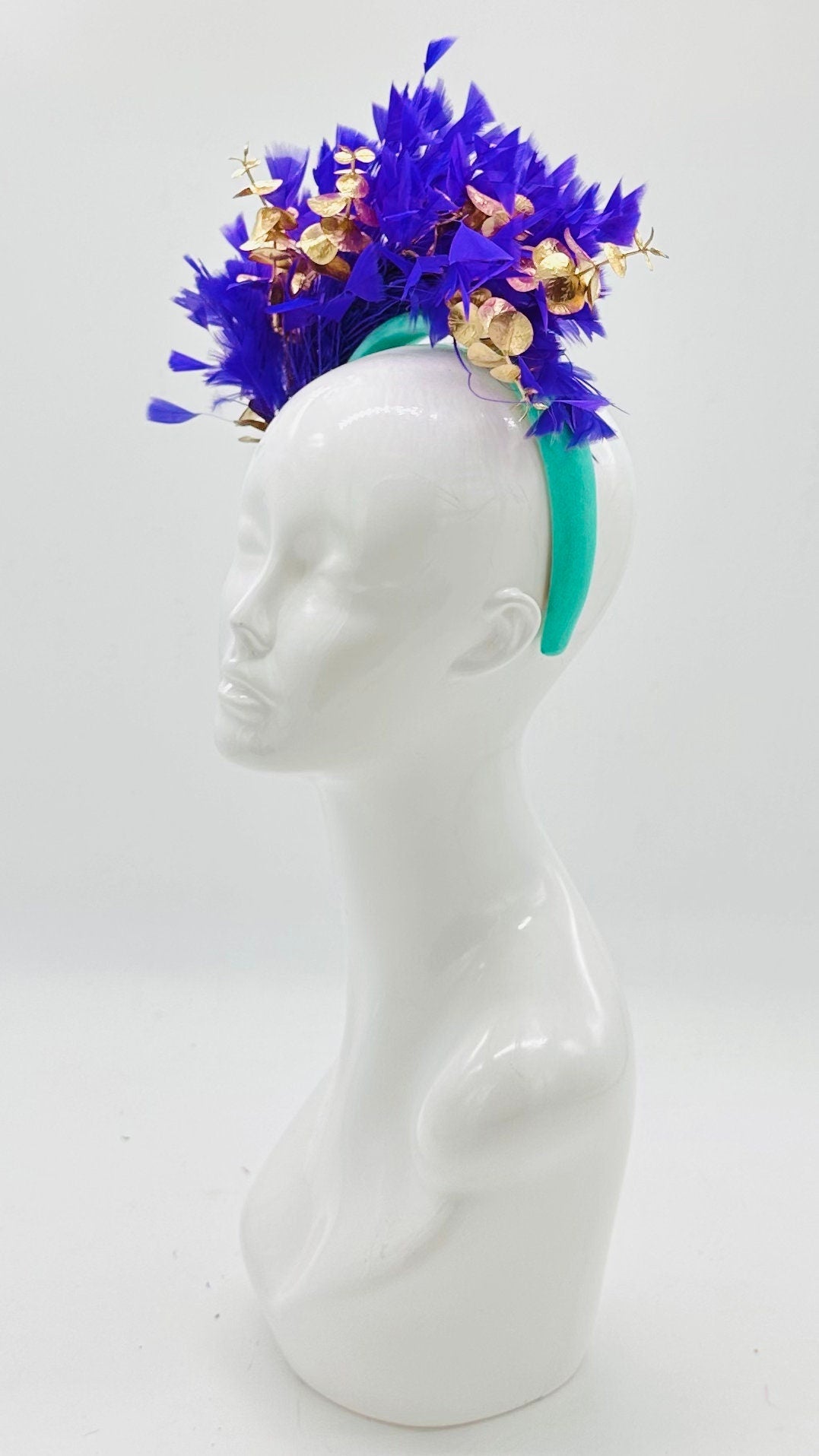 Kentucky Derby Floral Feather Fascinator, Derby Hat Alternative (GOLD LINE)