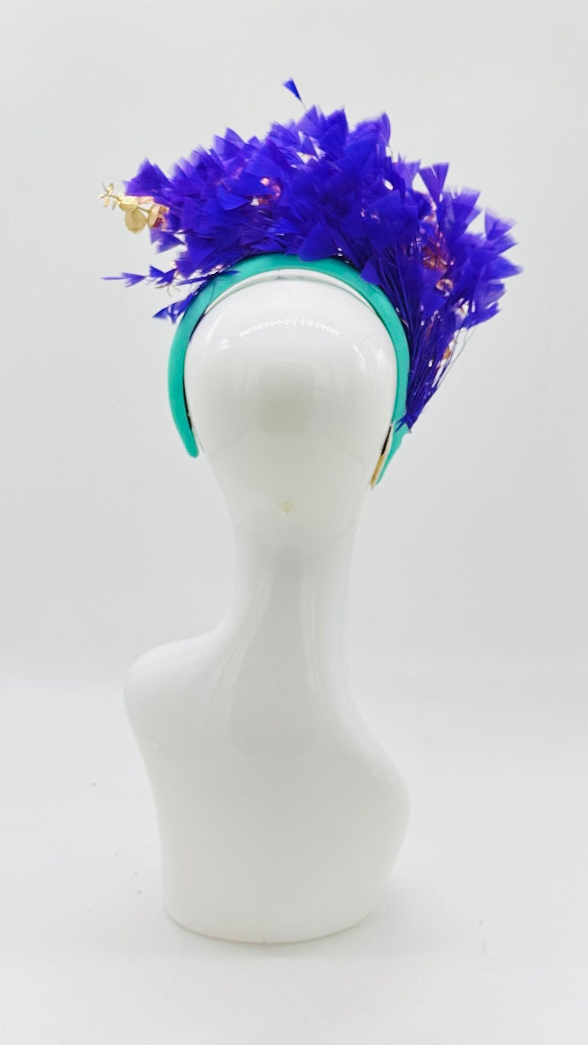 Kentucky Derby Floral Feather Fascinator, Derby Hat Alternative (GOLD LINE)