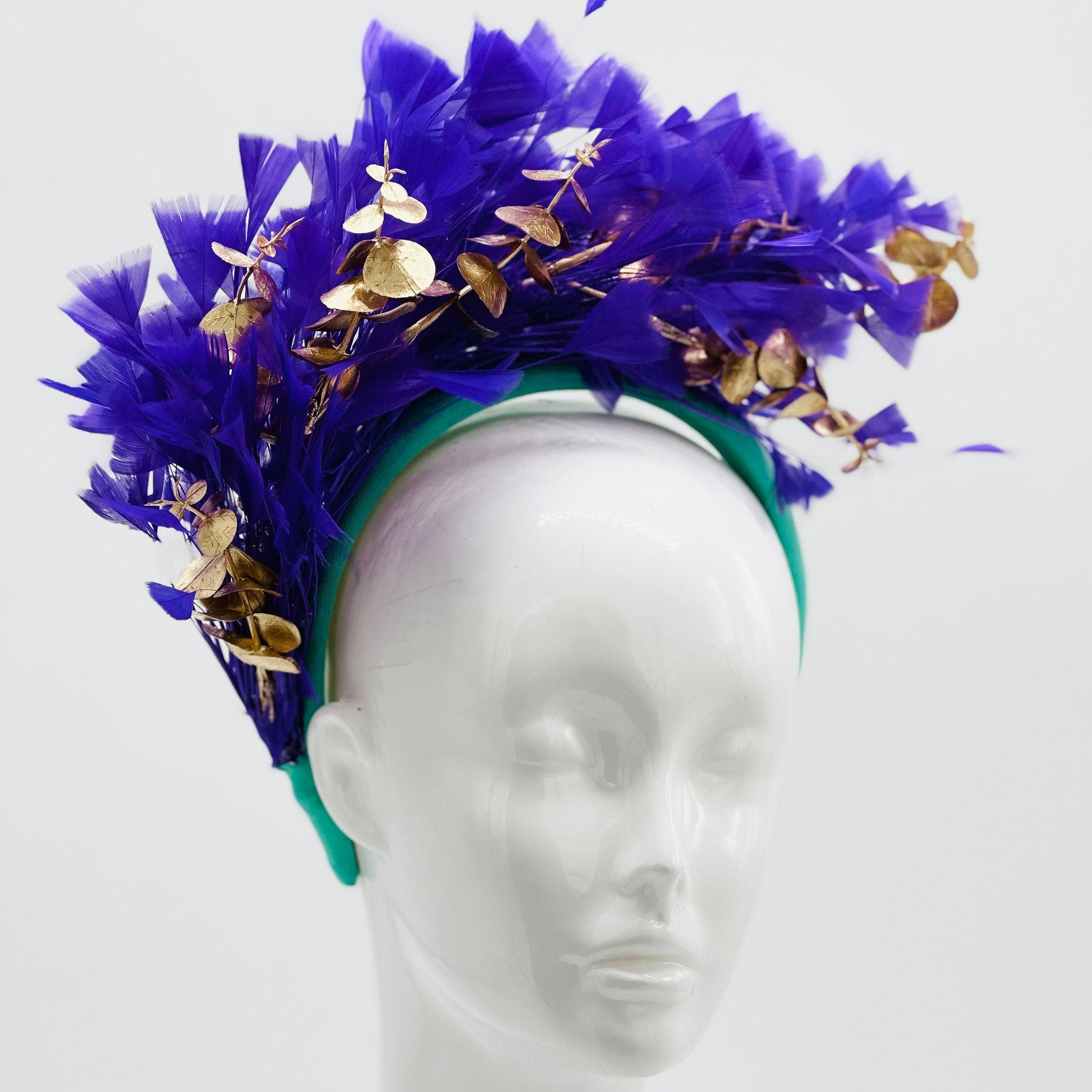Kentucky Derby Floral Feather Fascinator, Derby Hat Alternative (GOLD LINE)