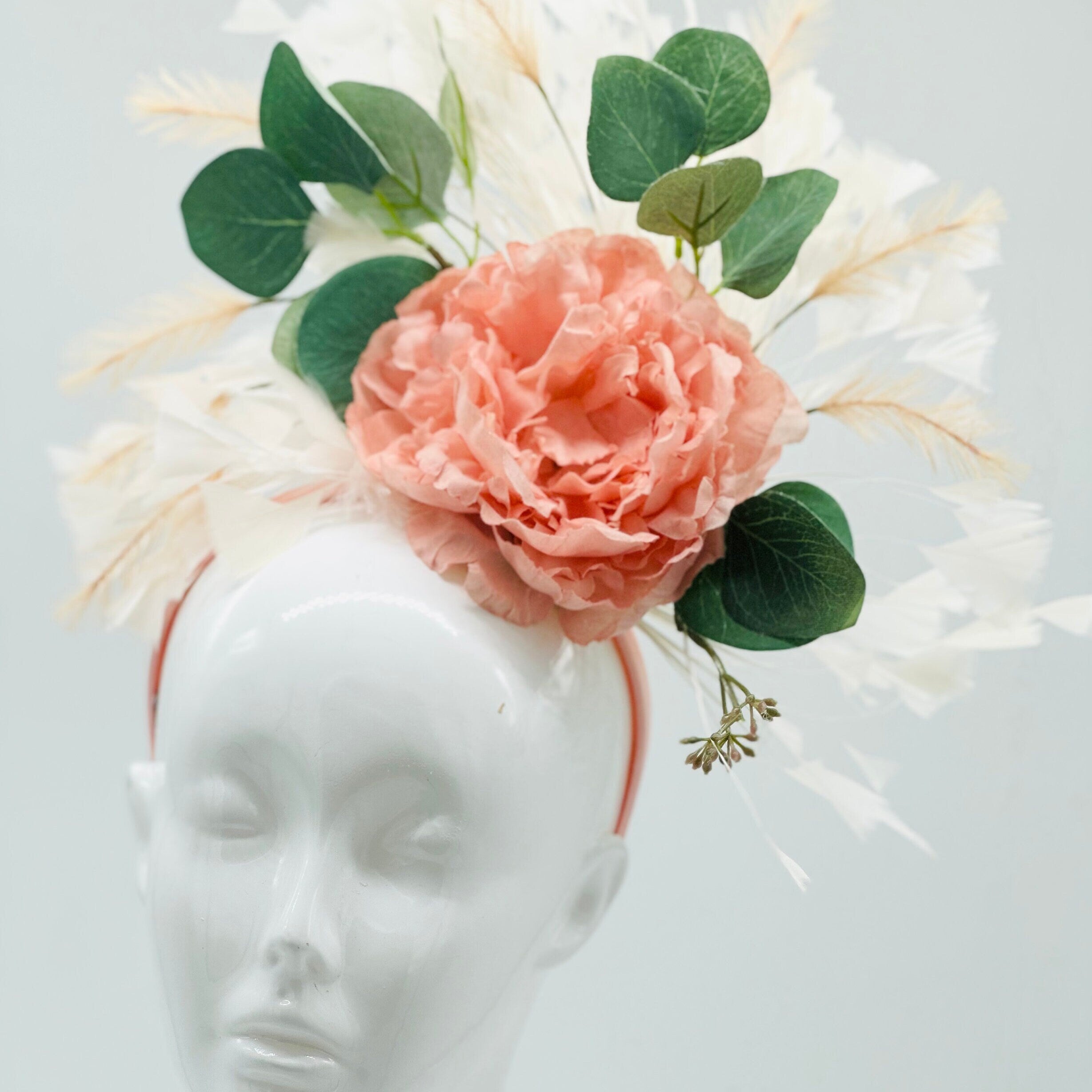 Kentucky Derby Floral Feather Fascinator, Derby Hat Alternative (GOLD LINE)