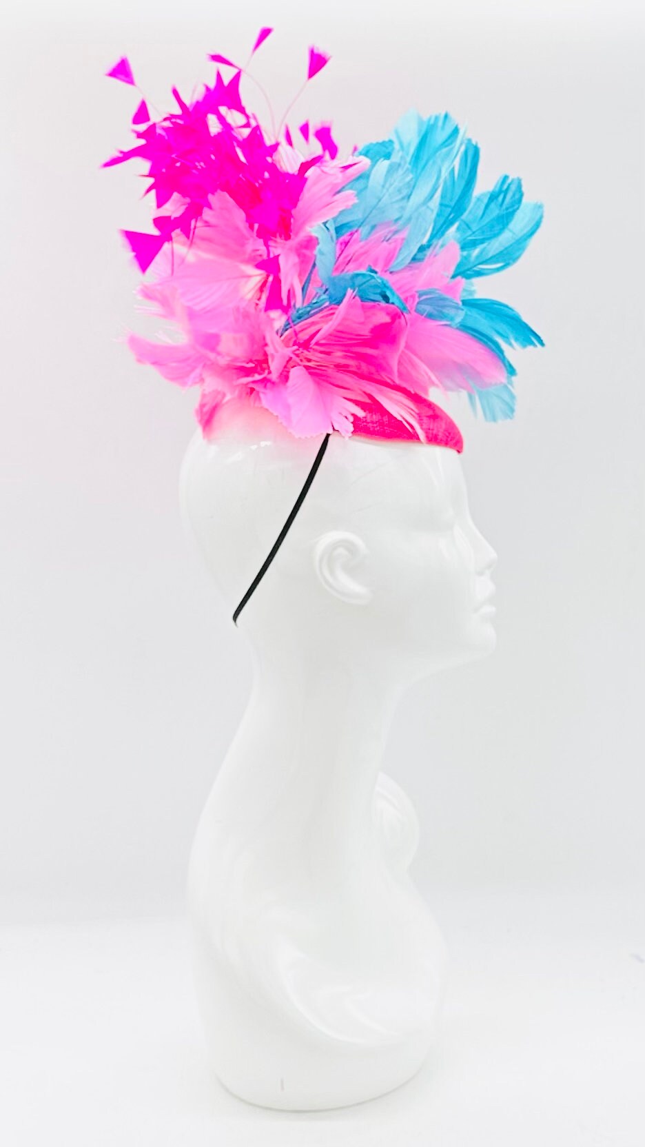 Hot pink, light pink, blue Kentucky Derby Fascinator, derby hat Kentucky Derby Hat Alternative, Floral Fascinator (GOLD LINE)