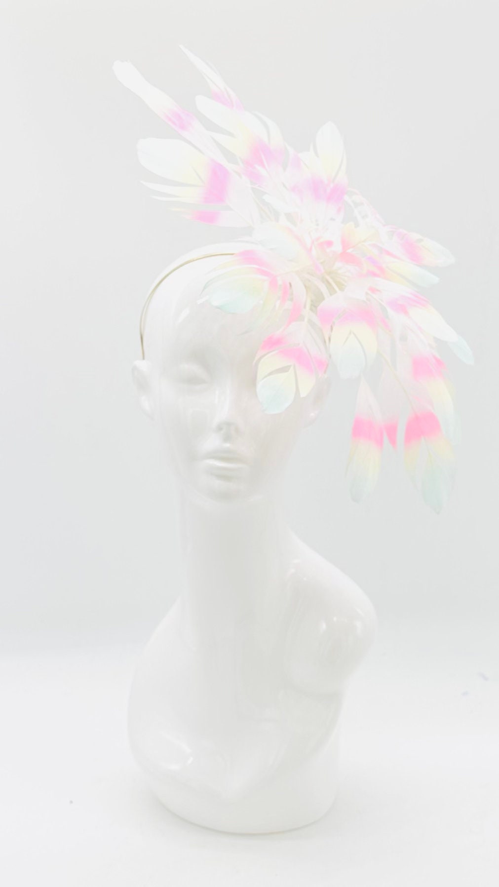 HUGE tie-dyed feather flower Kentucky Derby Fascinator, derby hat Kentucky Derby Hat, Feather Fascinator, (GOLD LINE)