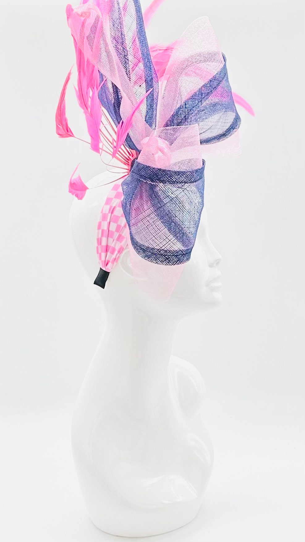 Navy Sinamay Bow, pink Kentucky Derby Fascinator, derby hat Kentucky Derby Hat Alternative, Floral Fascinator, (PLATINUM LINE)