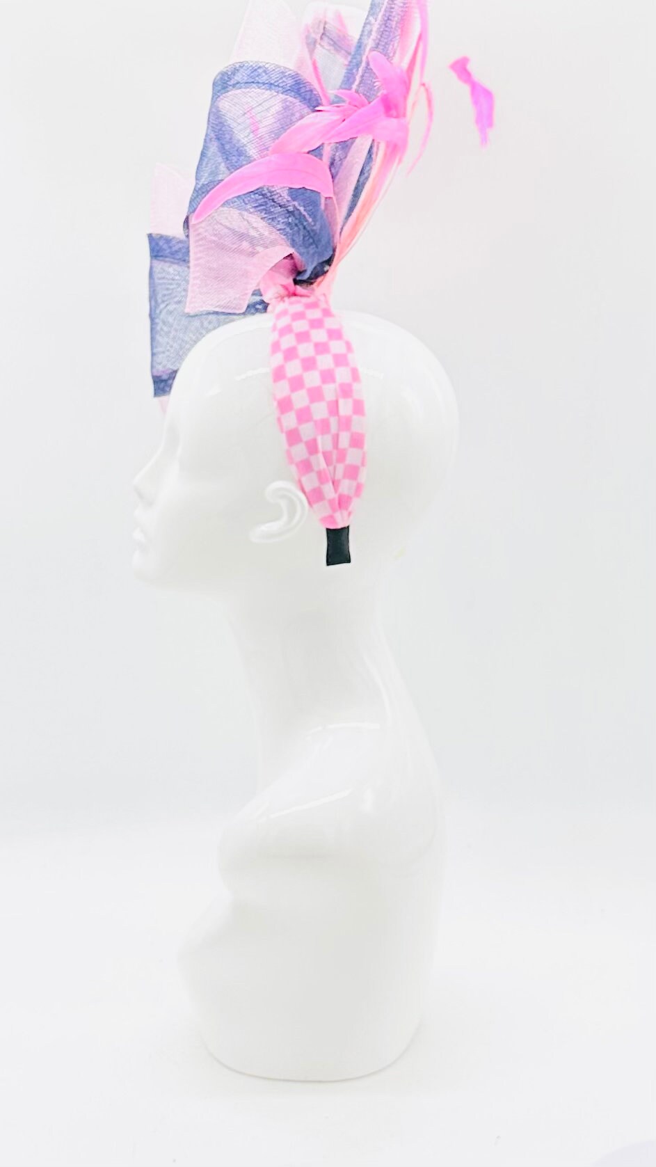 Navy Sinamay Bow, pink Kentucky Derby Fascinator, derby hat Kentucky Derby Hat Alternative, Floral Fascinator, (PLATINUM LINE)