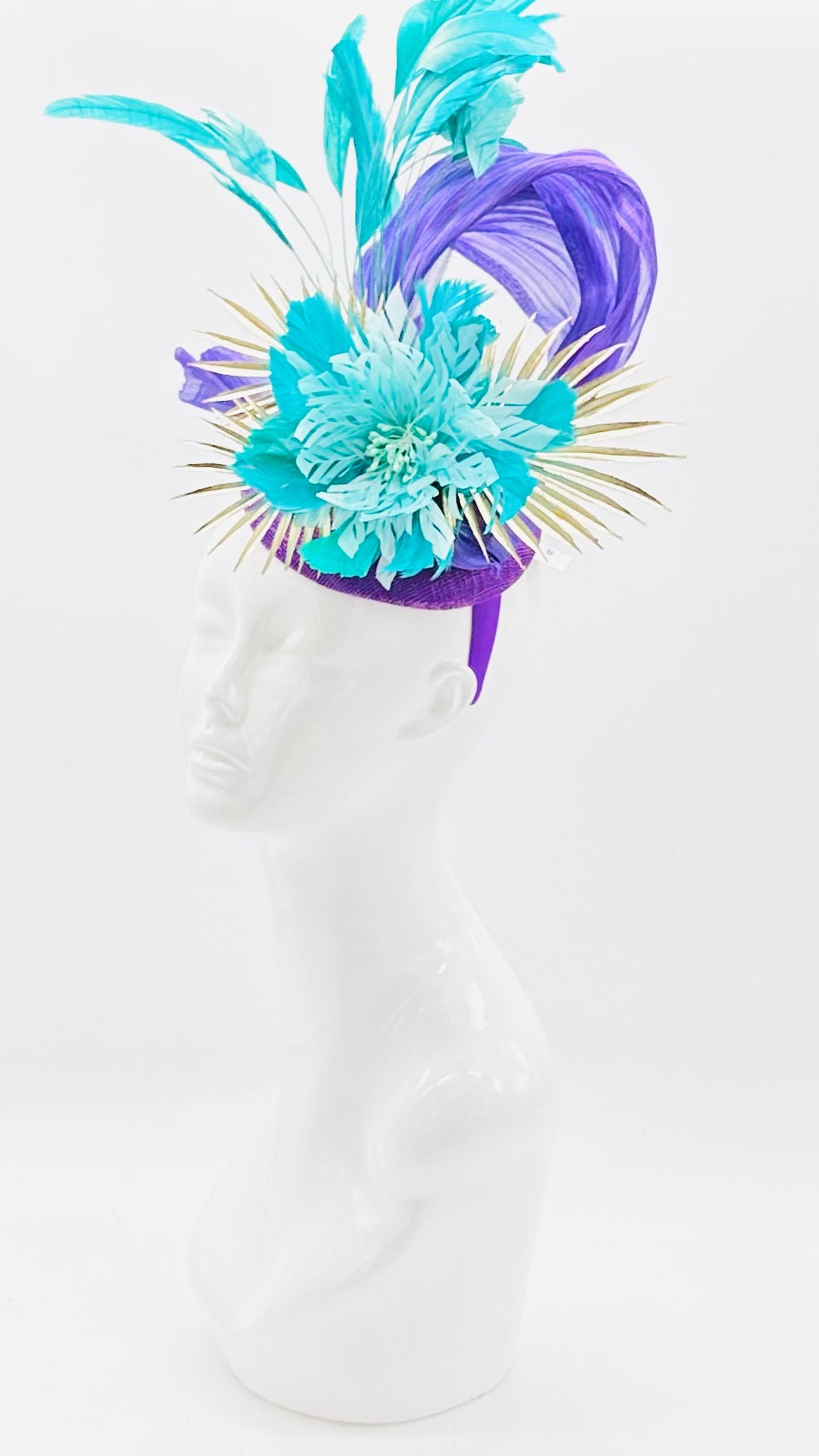 Purple, turquoise and gold Kentucky Derby Fascinator, derby hat Kentucky Derby Hat Alternative, Floral Fascinator (PLATINUM LINE)