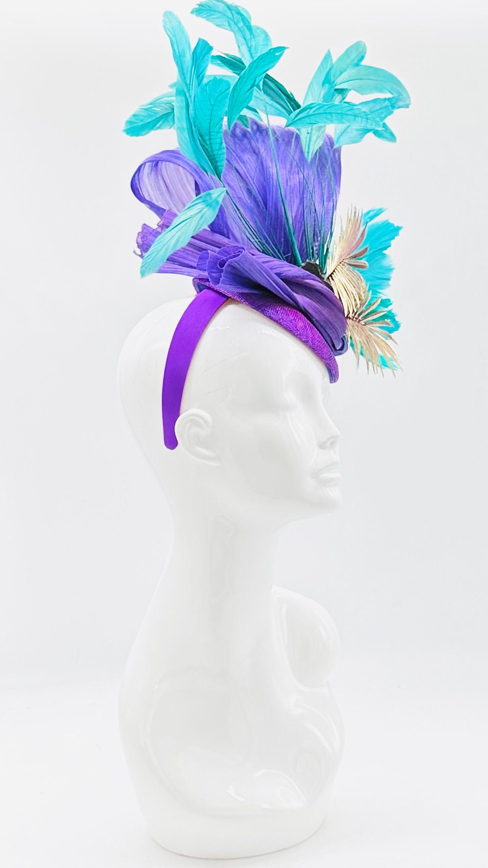 Purple, turquoise and gold Kentucky Derby Fascinator, derby hat Kentucky Derby Hat Alternative, Floral Fascinator (PLATINUM LINE)