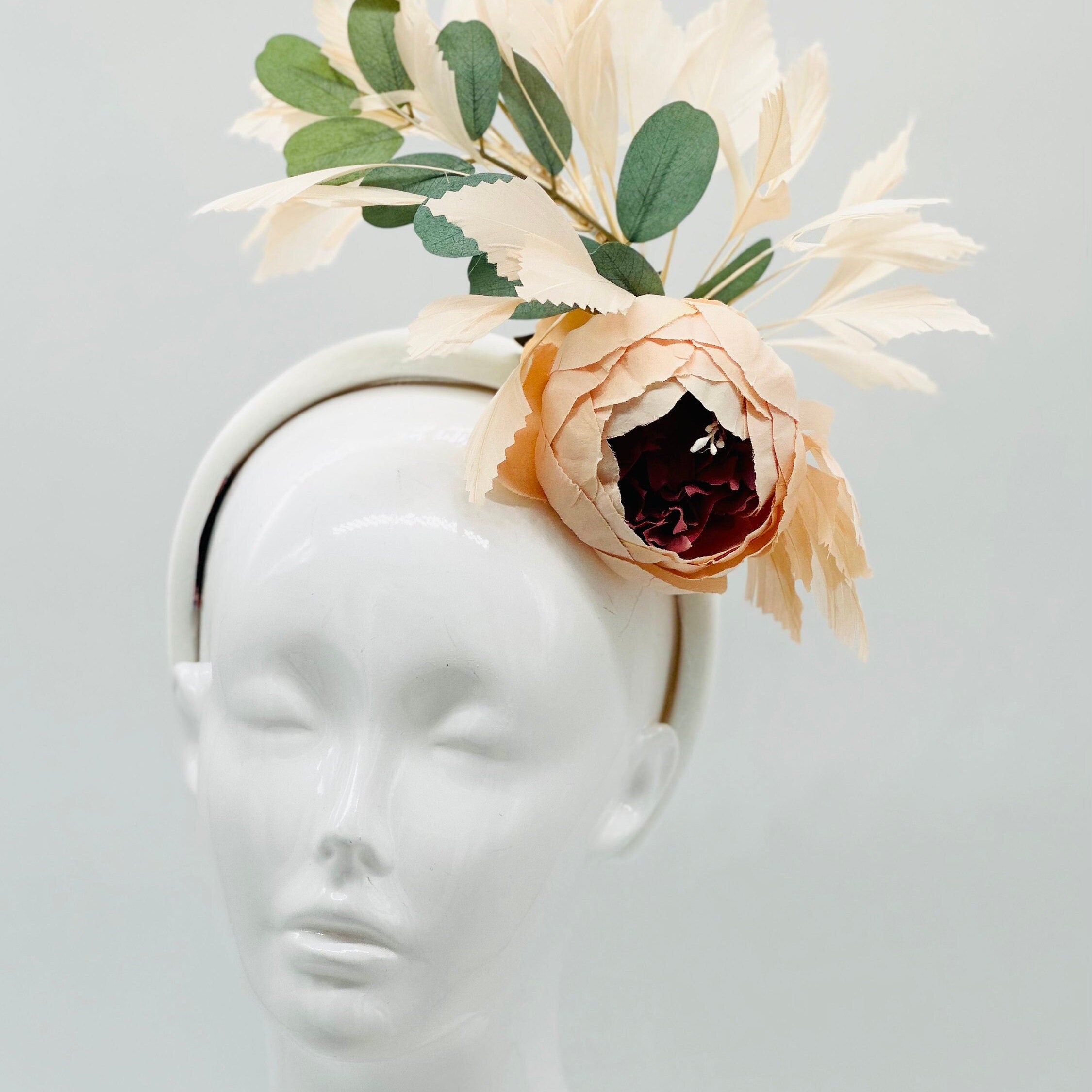 Peach, eucalyptus Kentucky Derby Fascinator, derby hat Kentucky Derby Hat Alternative, Floral Fascinator (SILVER LINE)