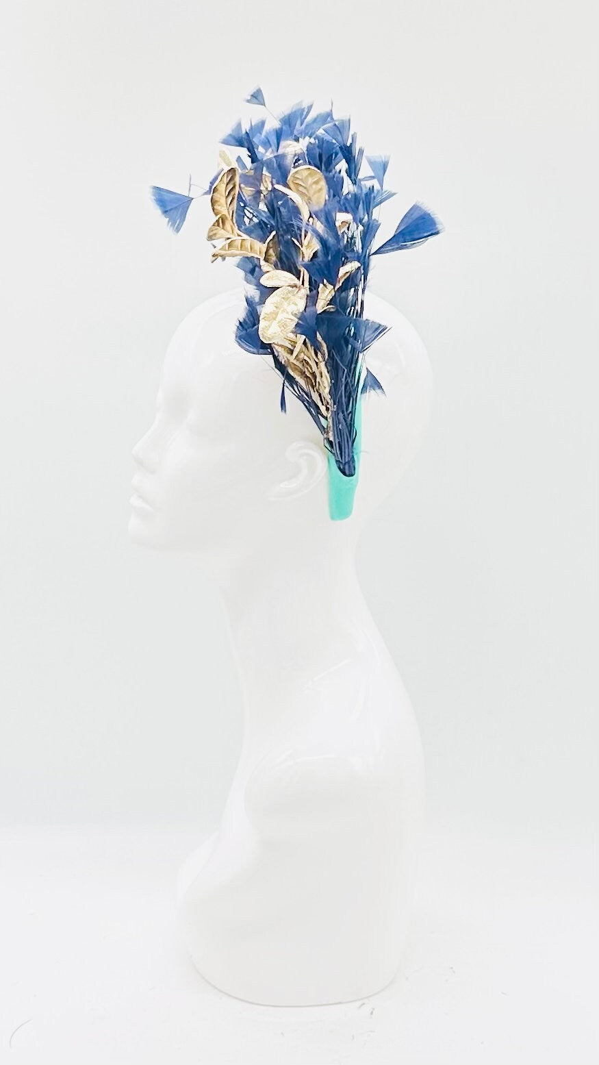 Navy, teal and gold Kentucky Derby Fascinator, derby hat Kentucky Derby Hat Alternative, Floral Fascinator, (SILVER LINE)
