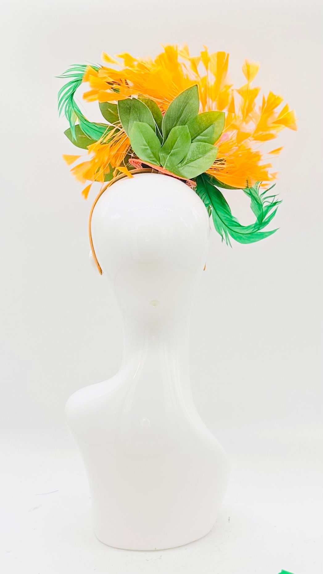 Orange pink and green Kentucky Derby Fascinator, derby hat Kentucky Derby Hat Alternative, Floral Fascinator (GOLD LINE)