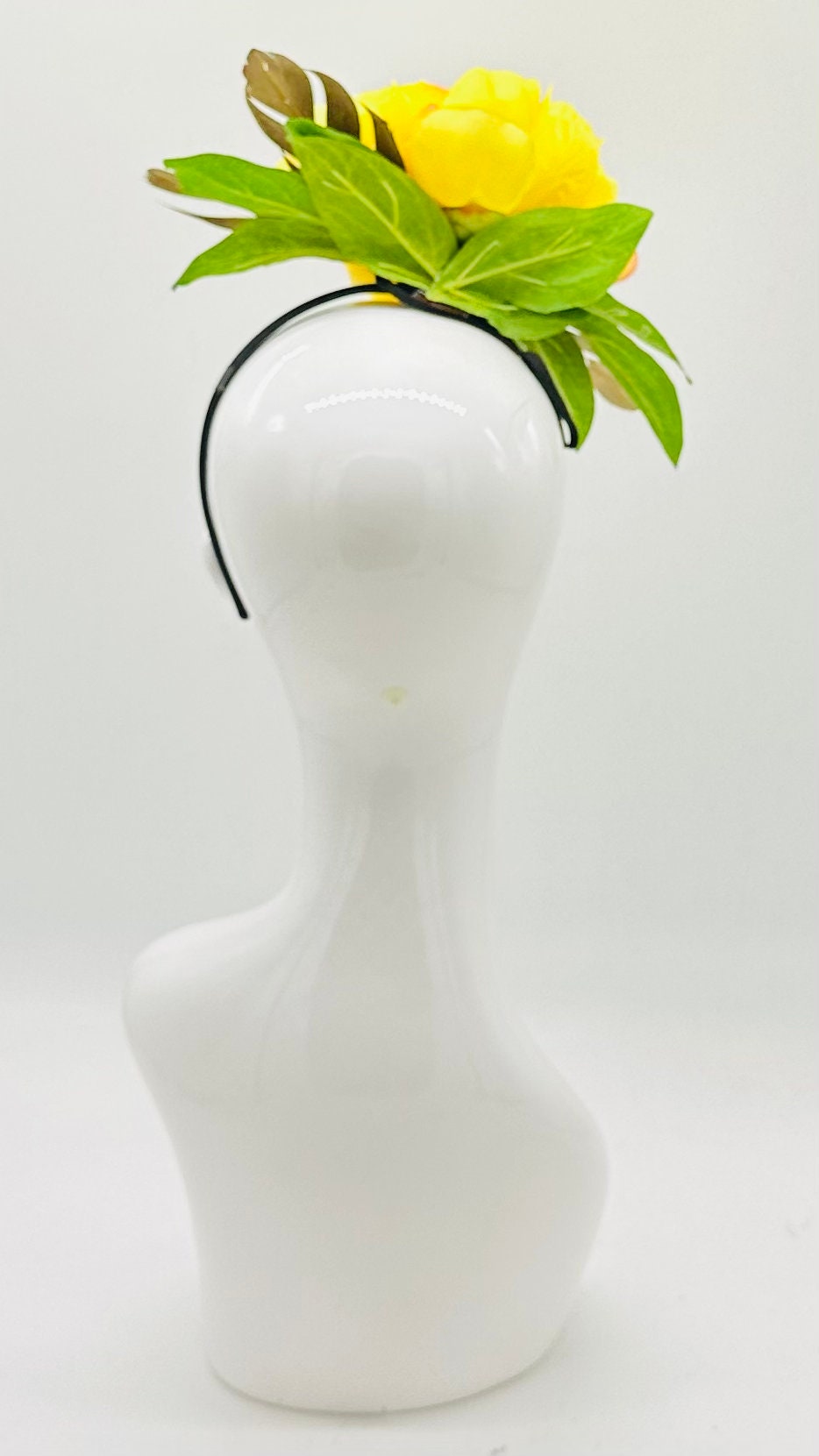Bright yellow, gold and green Kentucky Derby Floral Feather Fascinator, Derby Hat Alternative, (GOLD LINE)