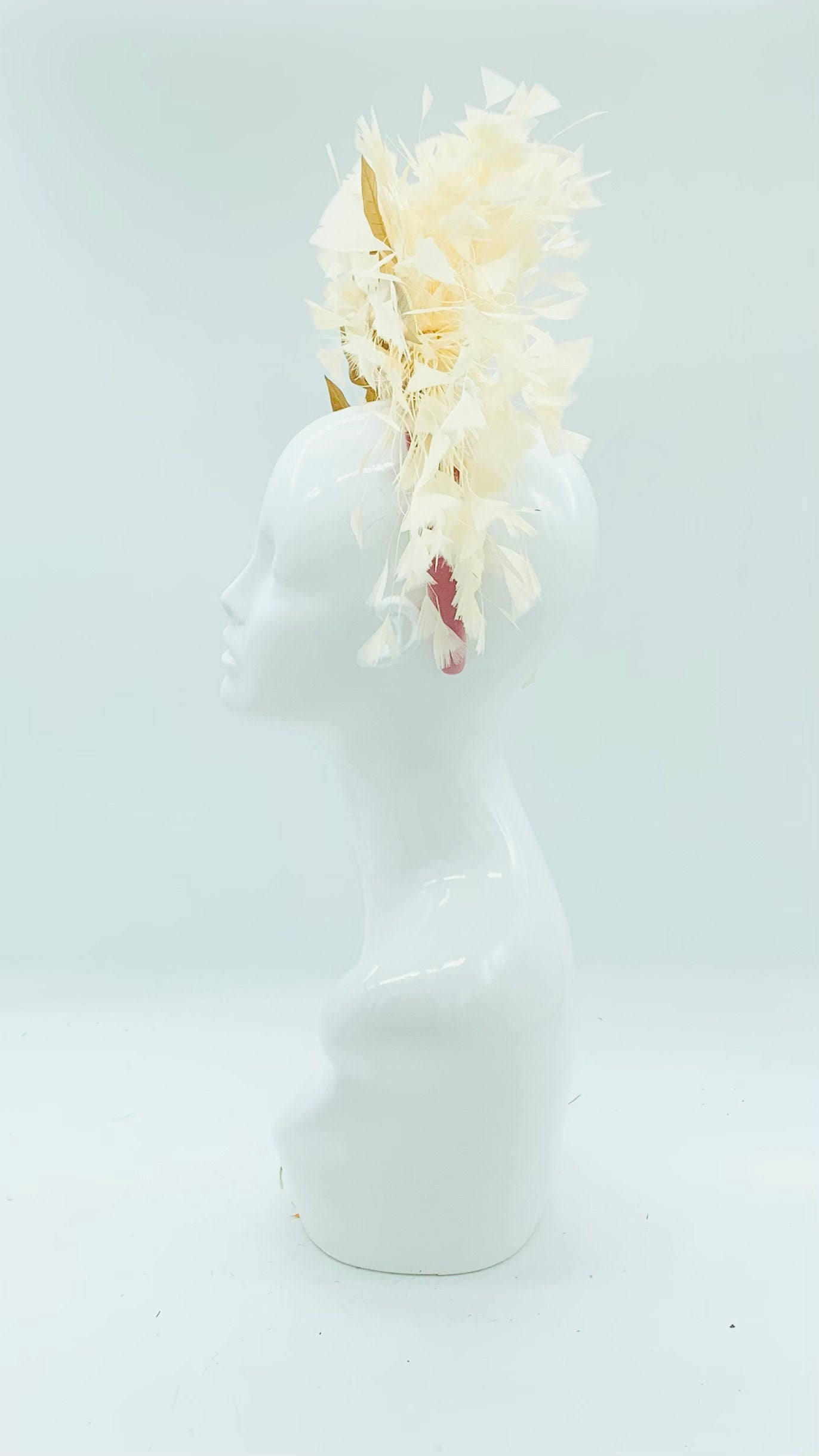 Ivory and gold Kentucky Derby Floral Feather Fascinator, Derby Hat Alternative (GOLD LINE)