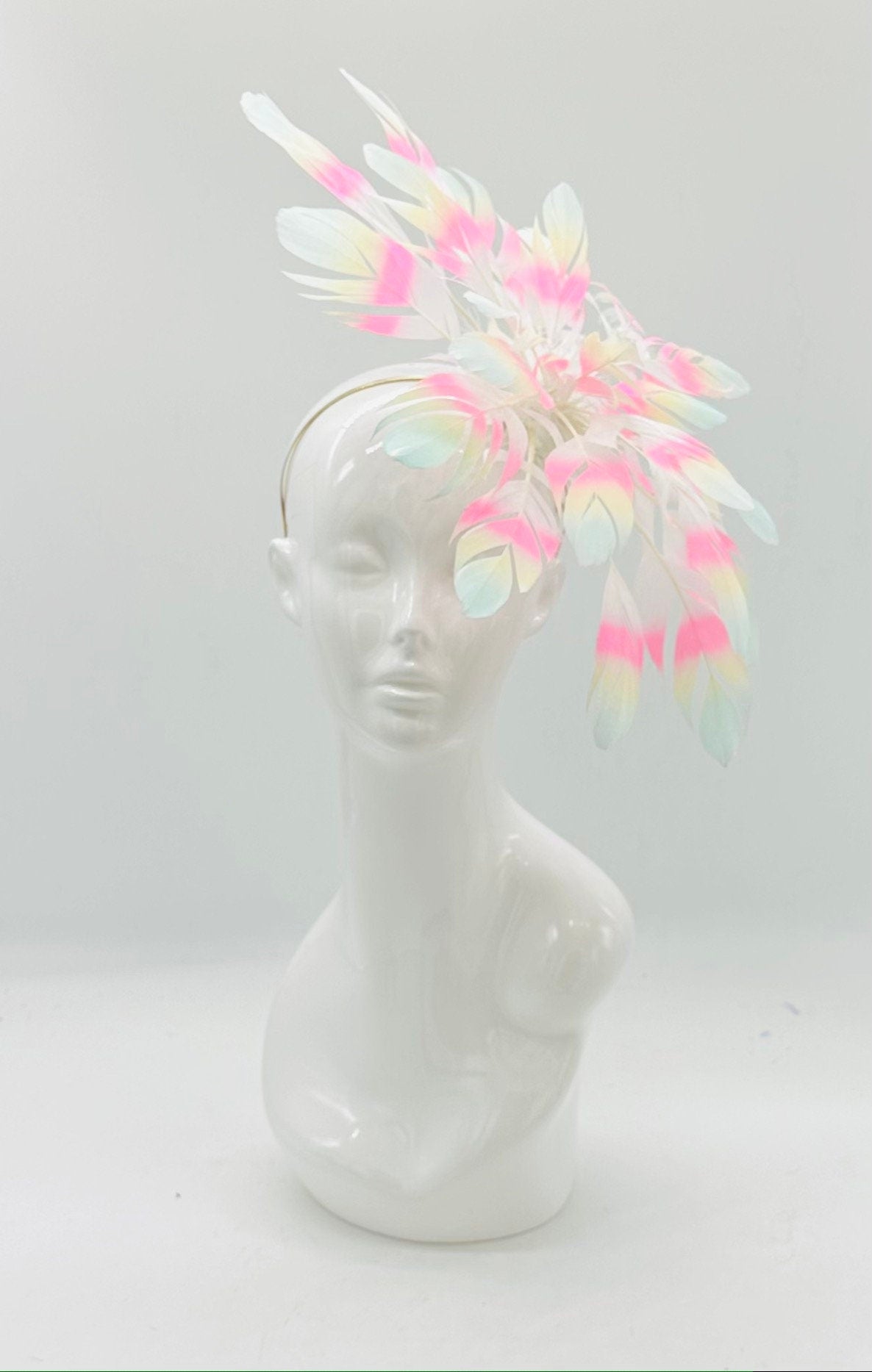 HUGE tie-dyed feather flower Kentucky Derby Fascinator, derby hat Kentucky Derby Hat, Feather Fascinator, (GOLD LINE)