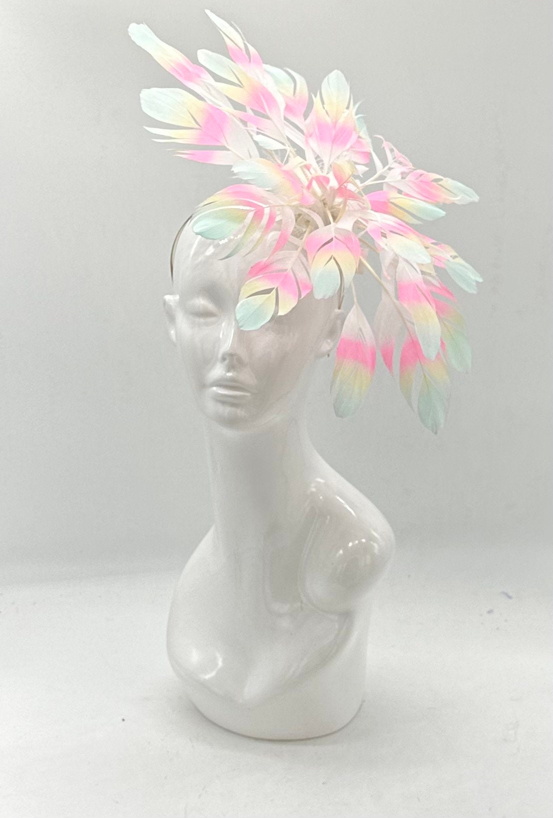 HUGE tie-dyed feather flower Kentucky Derby Fascinator, derby hat Kentucky Derby Hat, Feather Fascinator, (GOLD LINE)