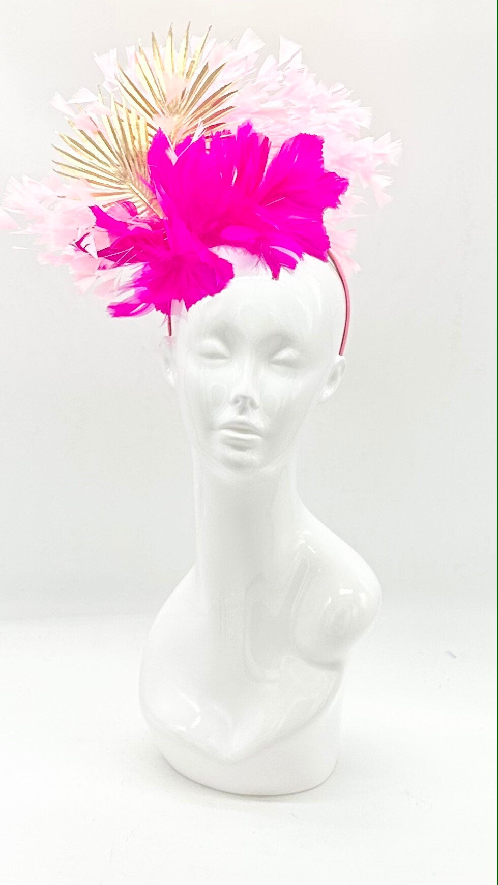 Light pink and Hot pink and gold Kentucky Derby Fascinator, derby hat Kentucky Derby Hat Alternative (GOLD LINE)