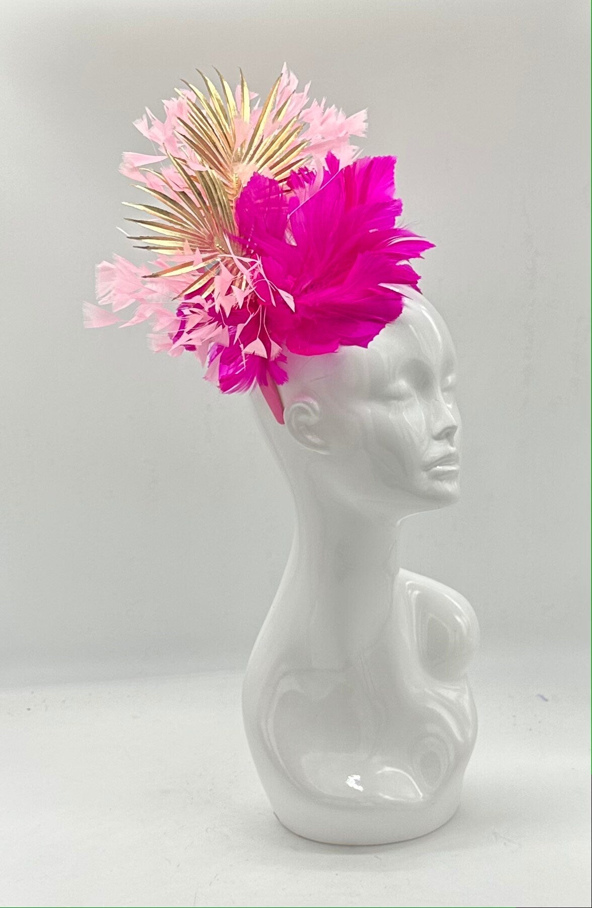 Light pink and Hot pink and gold Kentucky Derby Fascinator, derby hat Kentucky Derby Hat Alternative (GOLD LINE)