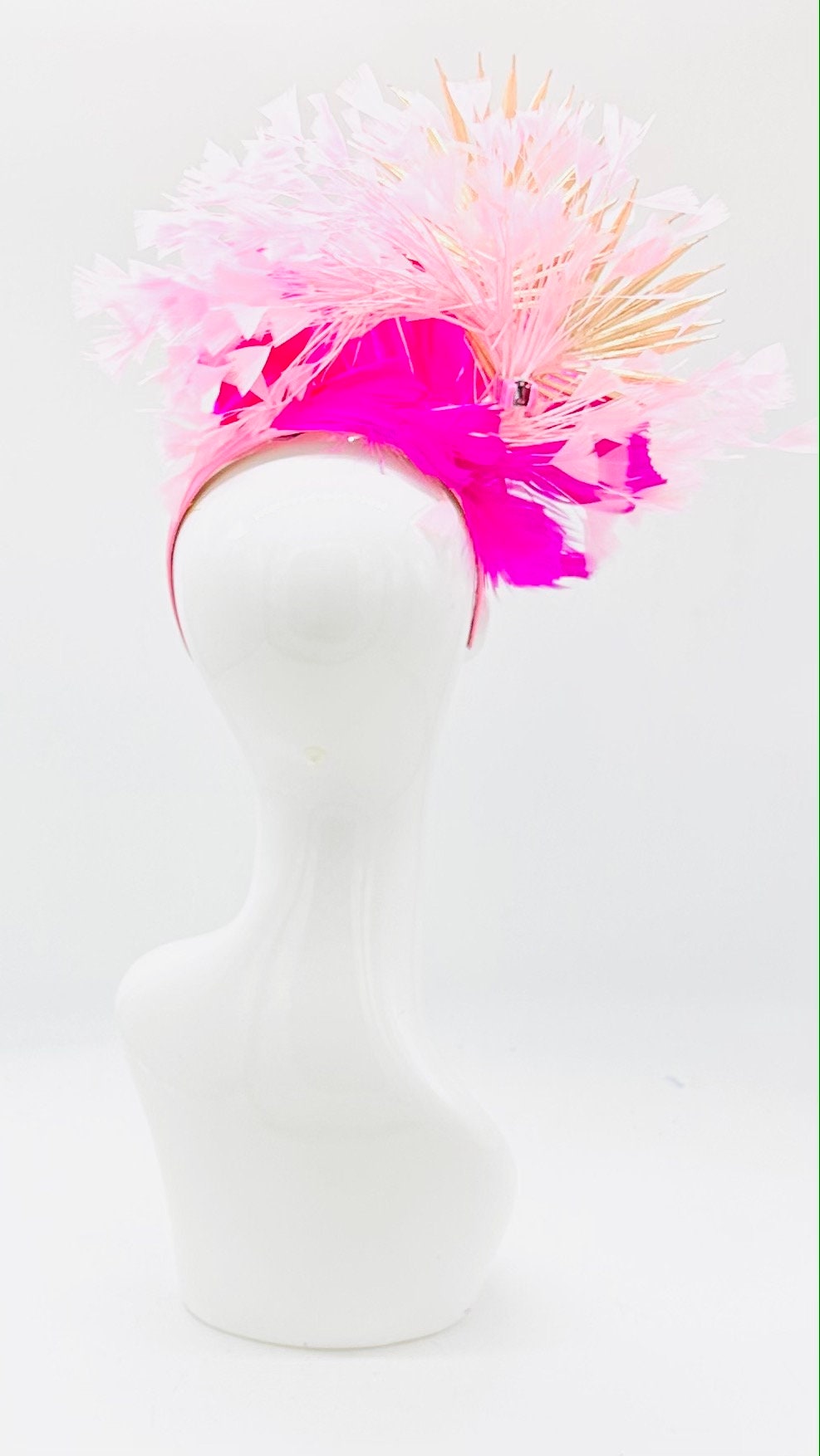 Light pink and Hot pink and gold Kentucky Derby Fascinator, derby hat Kentucky Derby Hat Alternative (GOLD LINE)