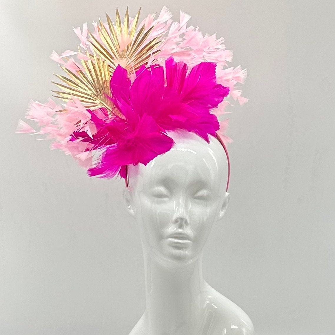 Light pink and Hot pink and gold Kentucky Derby Fascinator, derby hat Kentucky Derby Hat Alternative (GOLD LINE)