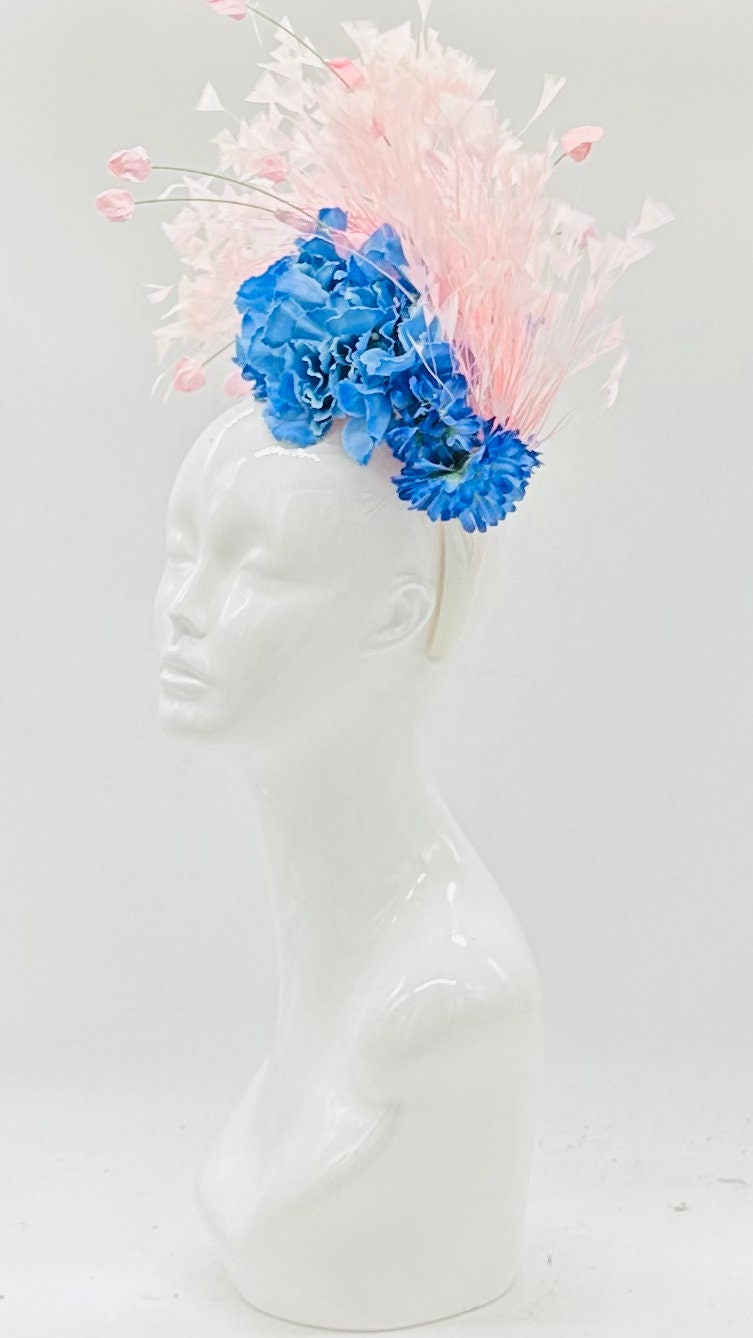 Pink and blue Derby Fascinator, Kentucky Derby Hat Alternative, Kentucky derby hat (GOLD LINE)